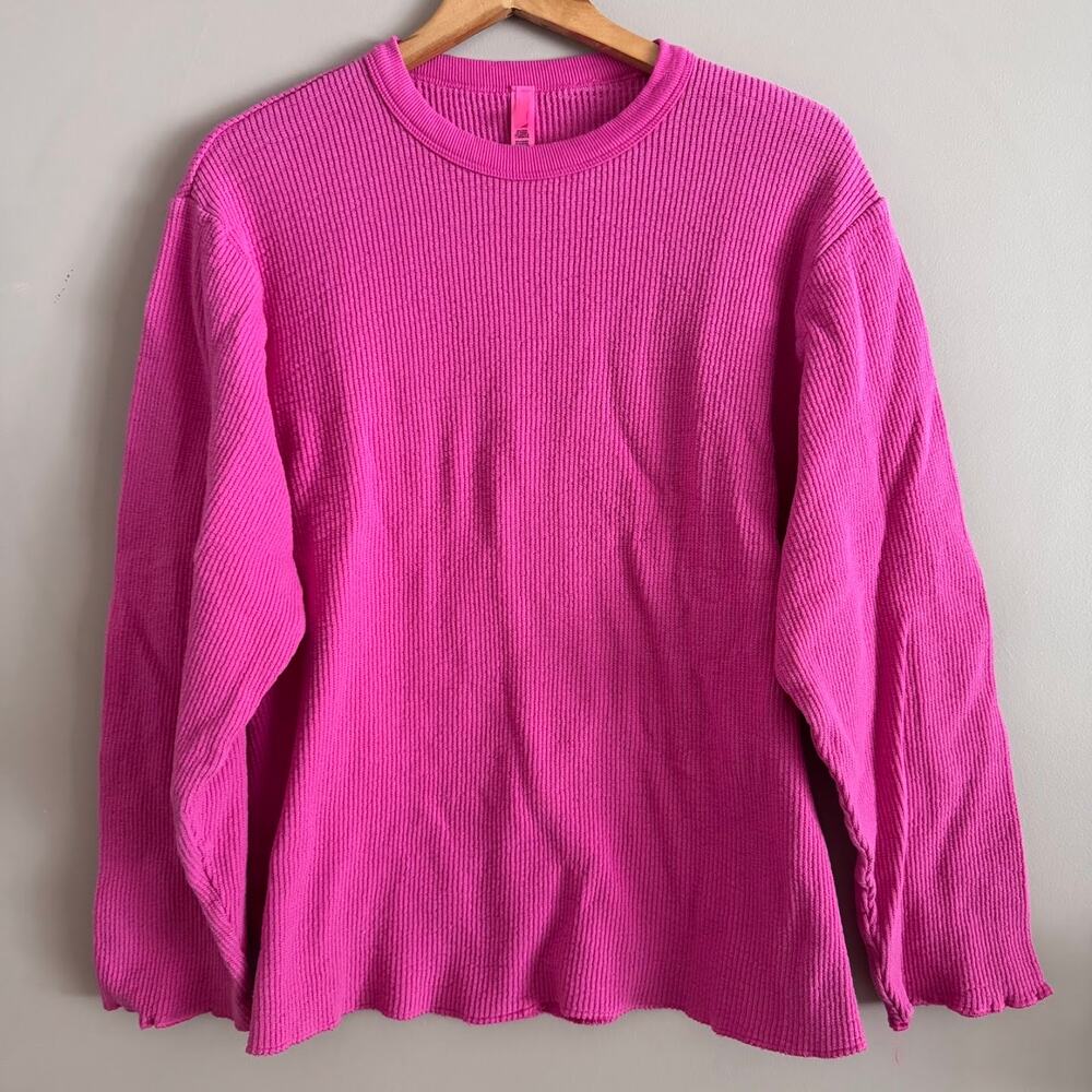 Skims Pink Waffle Knit Thermal Long Sleeve Shirt Medium